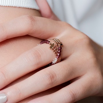 SLOW ROVER｜宇宙冰晶 冰晶石榴石雙圈珠鍊戒指-厚鍍玫瑰金 - #10