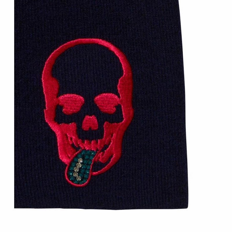 美品　ルシアンペラフィネ　スカル刺繍 ニット帽 カシミヤ ブラック スワロフ ルシアンペラフィネ ニットキャップ スカル タン ベロスカル