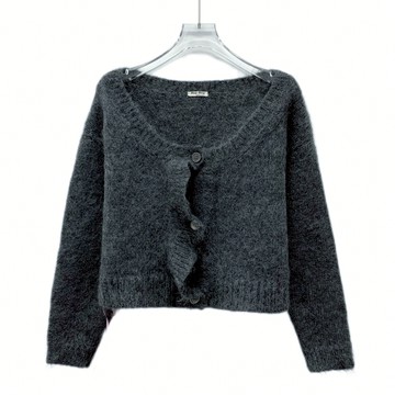 (XL) miu miu質感修身短版針織開衫灰色外套