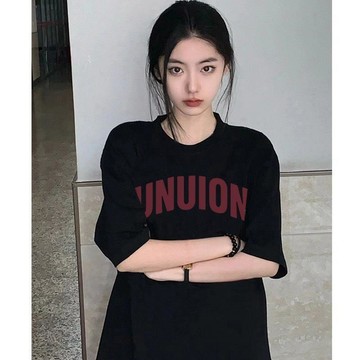 已售9642件💖赤道少女 純棉 T恤 短袖 短袖上衣 上衣 美式上衣 美式復古 黑色 ins 風衣服 寬鬆顯瘦 ove