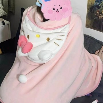（臺灣出貨）卡通可愛四季kitty 粉嫩少女心凱蒂貓披風鬥篷宅人家居宿捨空調毯 M9HG
