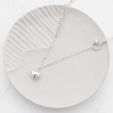 【手工客製銀飾】立體愛心×不對稱 純銀時尚個性項鍊 | 大員囡仔