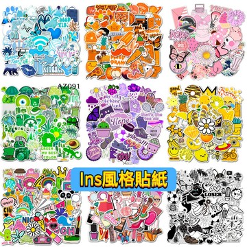 「全館💥買100送100張」Ins風格貼紙 彩色貼紙 貼紙 防水貼紙 行李箱貼紙 水壺貼 車貼 筆電貼紙 貼紙客製