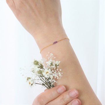 2月水瓶座誕生石 紫水晶 14K注金幸運手鍊 送花語乾燥花束生日禮