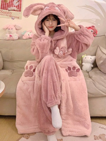 新款史努比睡衣女秋冬季珊瑚絨加絨加厚睡袍長款套裝法蘭絨