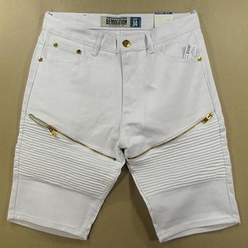 牛仔中褲五分褲男歐美白色純棉透氣褶皺重工機車E306/5382*10