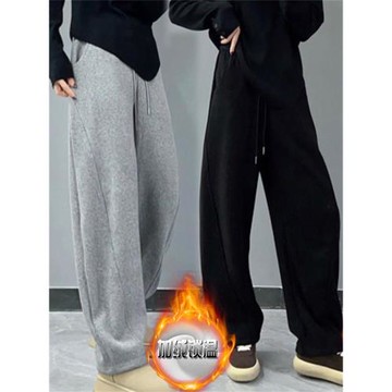 2025秋季新款純色簡約時尚氣質休閑褲女加絨加厚保暖遮肉百搭衛褲