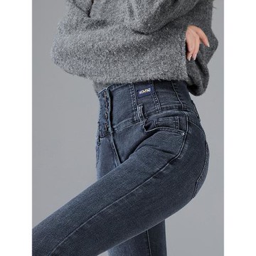 加絨高腰牛仔褲女2025年新款春秋韓版顯瘦鉛筆褲加厚彈力小腳褲