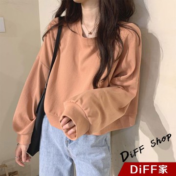 【DIFF】韓版復古色系寬鬆蝙蝠袖短版長袖上衣 短版上衣 女裝 衣服 寬鬆上衣 顯瘦上衣 冬裝 長袖t恤【W174】