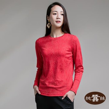 【岱妮蠶絲】女樹枝紋花圓領長袖上衣-紅色(FWL6ZK61)