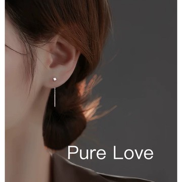 Pure Love樂芙 /正韓 銀飾【S925純銀】E0729簡約通體純銀立體小方塊鏈條耳線 耳環 / 銀