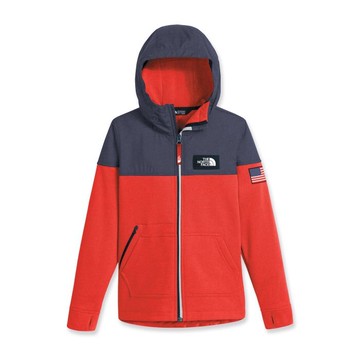 美國百分百【The North Face】連帽刷毛外套 TNF 北臉 夾克 保暖 國際收藏版 藍灰 紅色 S號 青年版 I727