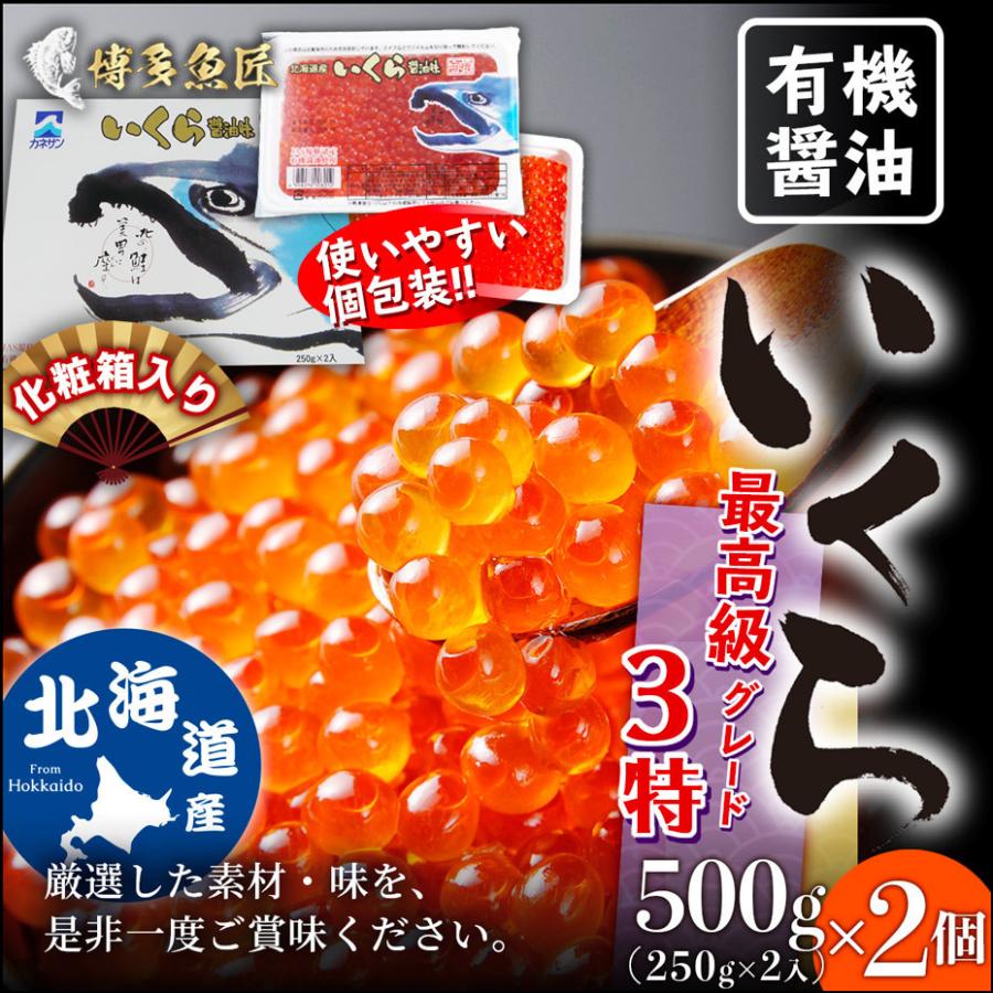 北海道産 いくら 有機醤油漬け 500g（250g×2入）2個セット 高級 イクラ 海鮮 鮭 丼 贈答品 送料無料