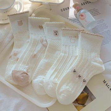 奶白色小熊襪子女中筒襪秋冬學生可愛百搭ins潮韓系卡通運動棉襪