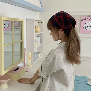 絲巾高級感新款頭巾夏女田園發帶發飾多用三角巾圍脖領巾格子屁簾 鑫弘-素時衣櫥