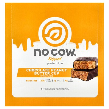 No Cow, 蘸料蛋白棒，巧克力花生醬味，12 根，每根 2.12 盎司（60 克）