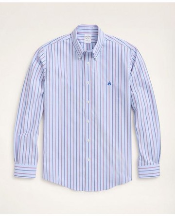 Brooks Brothers Men's Stretch Regent Regular-Fit Sport Shirt, Non-Iron Stripe | Light Blue | Size XS