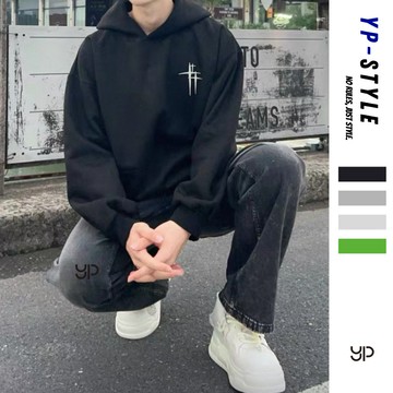 【超絕質感！台灣出貨】歌德十字架 十字星 落肩 寬鬆 帽T 麂皮絨 帽踢 復古帽T 麂皮絨帽T 刺繡 LOGO