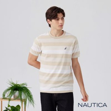 Nautica 男裝 漸層寬條紋短袖T恤-卡其色