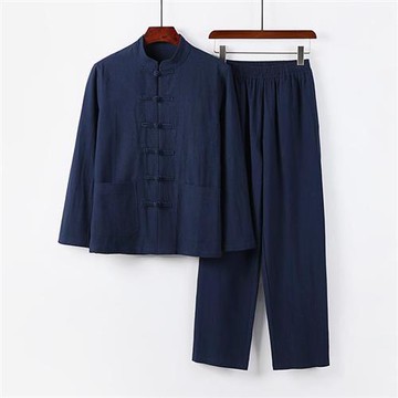 【米蘭精品】現貨+預購 新中式棉麻上衣棉麻襯衫唐裝上衣褲裝日系亞麻罩衫休閒男裝-套裝漢服-5色74ll41