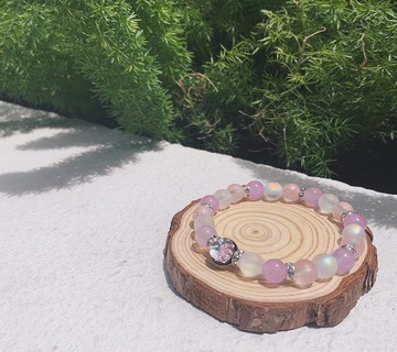 【琉璃系列】淡粉夜光琉璃珠紫玉髓手鍊