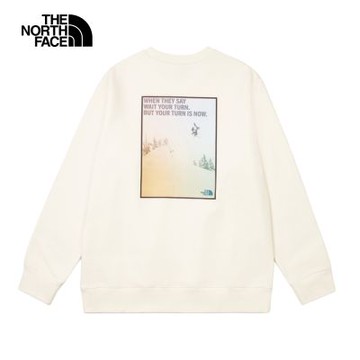 The North Face 官方旗艦 北面男女款米白色漸層印花長袖大學T｜8F0SQLI