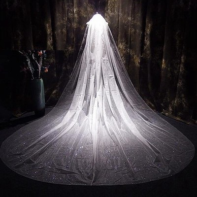 【送料無料】ウエディングベール ロングベール350cm コーム付き 単層+櫛 オフホワイトベール 花嫁 披露宴 二次会 スパンコール ブライダル フラワーベール