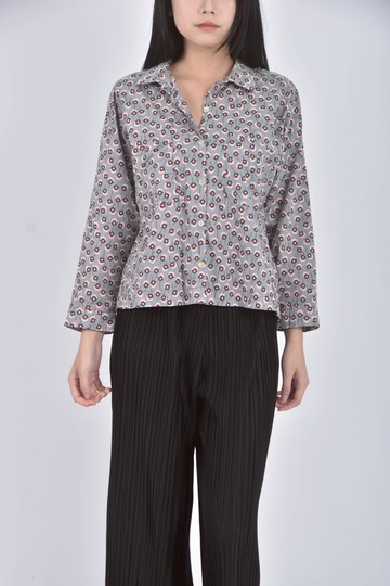 (M) cotelac棉質滿版純棉灰色襯衫上衣