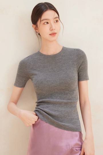 法式極簡 48支精仿羊毛 緊身短袖T恤