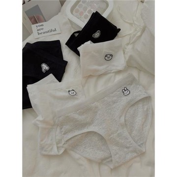 5條卡通動物內褲女純棉中腰大碼可愛簡約純色透氣棉質少女三角褲