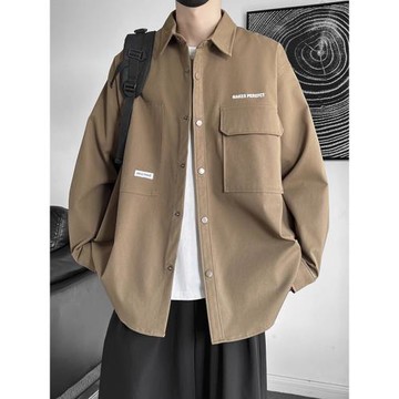 美式工裝襯衫式夾克外套男2024春秋新款寬松日系復古休閑長袖襯衣