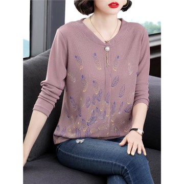 長袖t恤女春裝2025新款寬松大碼胖mm中年媽媽洋氣打底衫小衫上衣