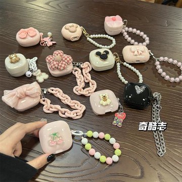 適用倍思MC1小云朵萌系粉色蝴蝶結防摔硅膠軟殼mc1少女心花朵手串PM138無線耳機套立體小熊藍牙充電倉保護套