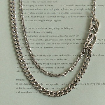 【BONNY&READ飾品】[B&R設計款/鋼飾] 心動軌跡項鍊 / 男款 率性 俐落 T字扣 不對稱 雙層 情侶項鍊