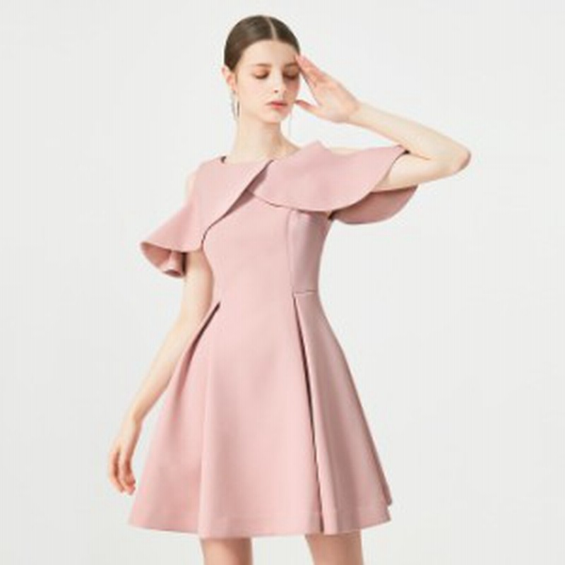 パーティードレス 結婚式 ワンピース ピンク オープンショルダー Aライン ショート クルーネック 無地 ２０代 ３０代 通販 Lineポイント最大1 0 Get Lineショッピング