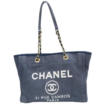 【二手名牌BRAND OFF】CHANEL 香奈兒 藍色 帆布 DEAUVILLE MM 肩背包 A67001