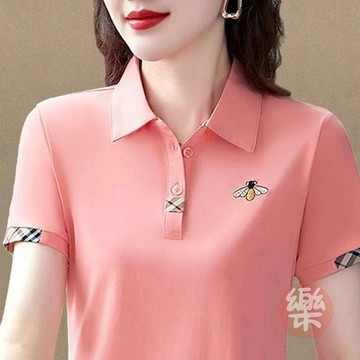 100%品質媽媽翻領短袖t恤女夏季新款POLO中年人運動休閒上衣大碼寬鬆T恤 顯瘦短袖T恤 夏天短袖 大尺碼女裝「樂購」