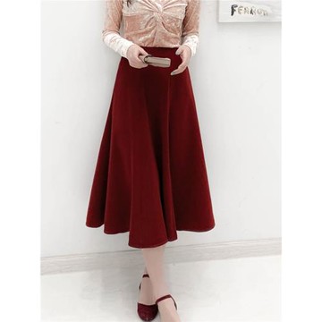 半身裙大擺中長款25夏秋A字復古車厘子紅色女裝顯瘦百搭高腰傘裙