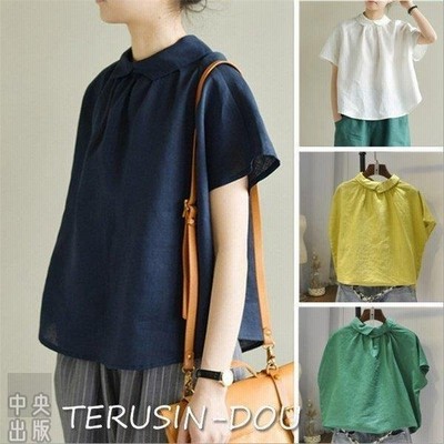 ブラウス 半袖 レディース 綿麻混風 無地 シャツブラウス トップス ゆったり 大きいサイズ プルオーバー リネンブラウス 体型カバー 夏 コーデ 綿麻混シャツ 通販 Lineポイント最大get Lineショッピング