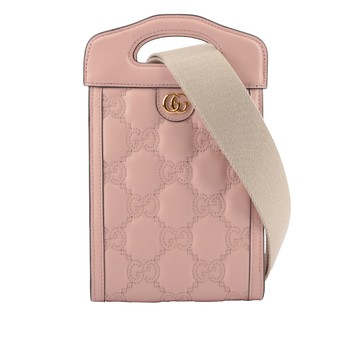 GUCCI GG 縫線標誌迷你手提/斜背二用包/粉色