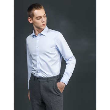 【澳嘉】高端免燙襯衫男藍色寸衫純棉商務休閑長袖襯衣外套男士