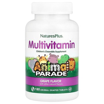 NaturesPlus, Animal Parade®，兒童多維生素咀嚼片，葡萄味，180 片動物狀片劑