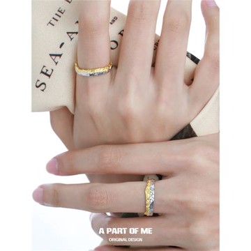 日落金山/原創925純銀戒指不掉色小眾設計可調節撞色情侶對戒送禮