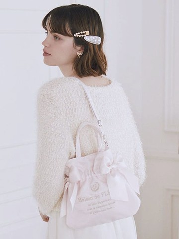 光澤歐根紗雙蝴蝶結束口手提/側背袋(08001142800) - Maison de FLEUR