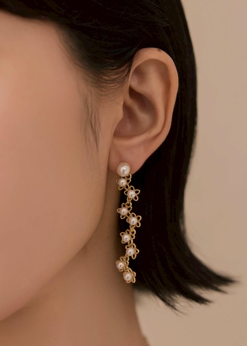 古典珍珠花・鋼針耳環