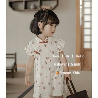 Orange Kids🍊【80-140】女童洋裝 女童漢服旗袍 女寶連身裙 國風裙子 小女孩飛袖洋氣公主裙 女寶夏裝