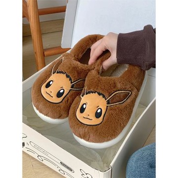 細細條 正版可愛寶可夢伊布棉拖鞋男女ins冬季情侶居家保暖毛毛鞋