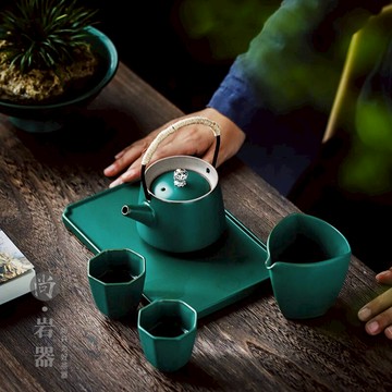 簡約陶瓷功夫茶具一壺二杯泡茶器日式提梁壺茶杯茶盤整套民宿家用