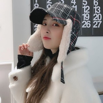 特惠🚀🚀✨雷鋒帽女 韓高檔秋冬保暖加絨騎車防風護耳帽 格子復古百搭飛行帽子