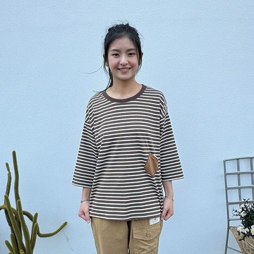 Hana Mokuba 圓領條紋七分袖上衣